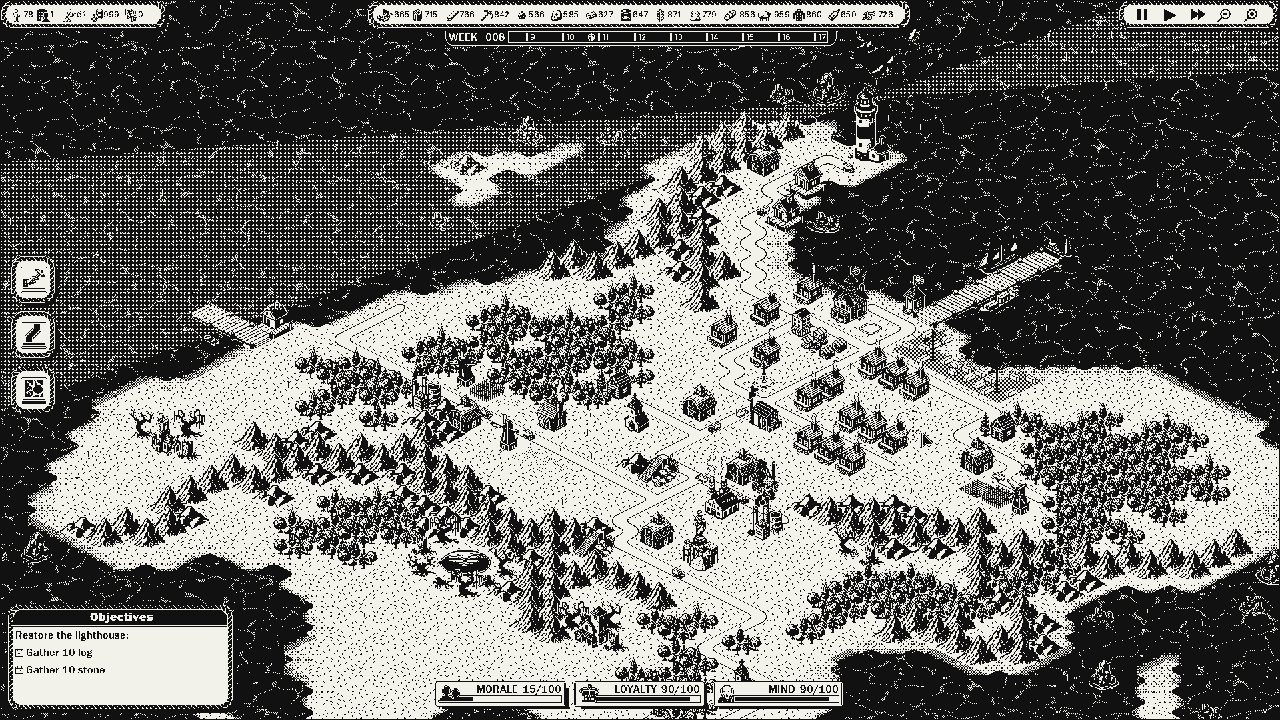 Isometric overview of the island settlement