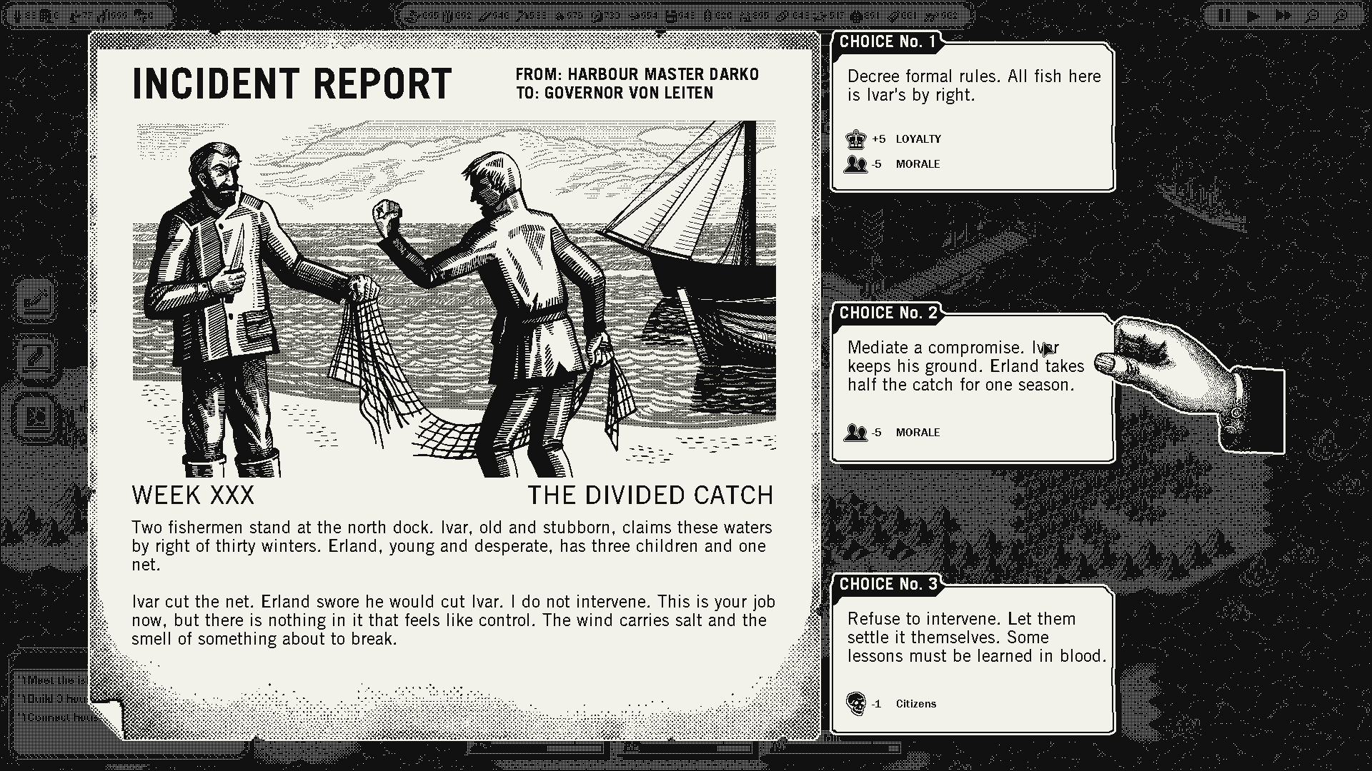 An incident report with branching choices